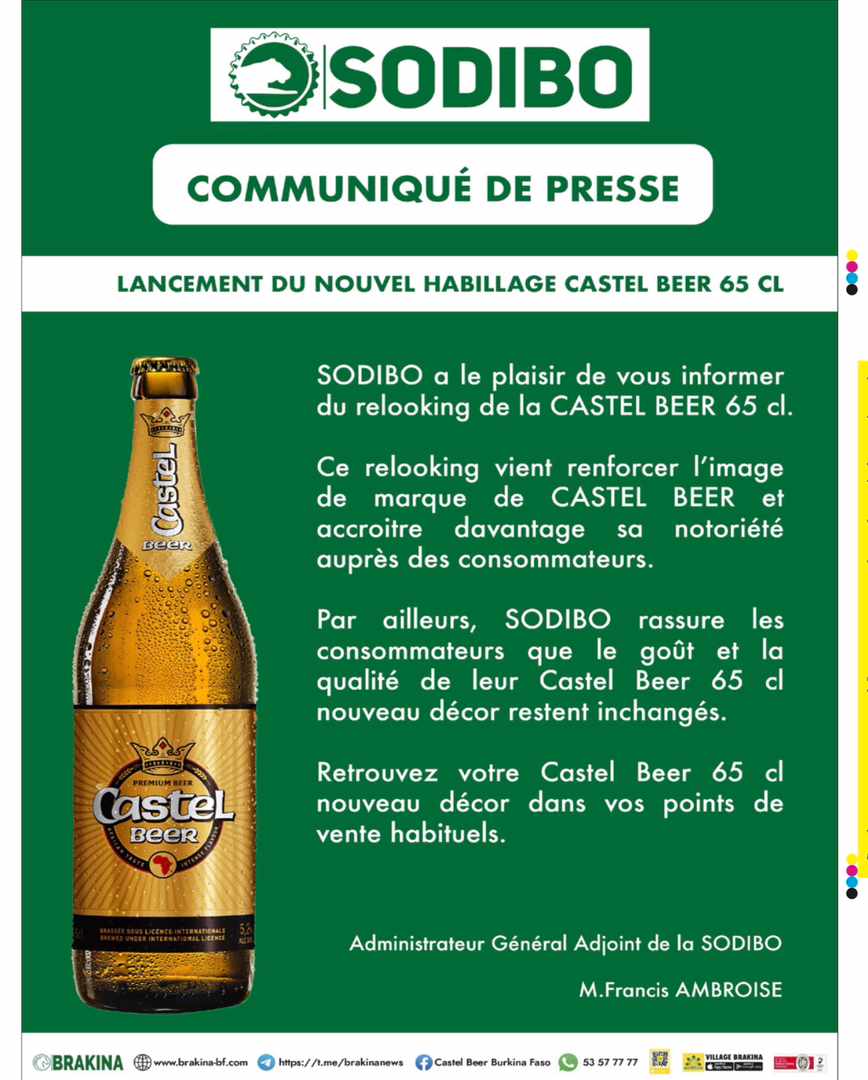 Communiqué de presse nouvel habillage castel 65cl